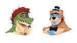 anthro bow_tie clothing duo face_only hat headgear headwear male male/male mr_sharky five_nights_at_freddy's five_nights_at_freddy's:_security_breach scottgames steel_wool_studios glamrock_freddy montgomery_gator 16:9 hi_res widescreen