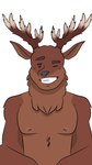 anthro antlers blinking brown_body brown_fur fur grinding horn looking_at_viewer male solo bonnieroyal anom_hirsch_(the_preydator) anom_hirsch cervine deer mammal red_deer 9:16 hi_res