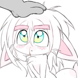 anthro blood bodily_fluids disembodied_hand duo female freckles looking_up nosebleed nude petting simple_background white_background manglegirllol mae_(manglegirllol) canid canine fennec_fox fox human mammal true_fox 1:1