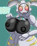 areola big_areola big_breasts breasts dialogue female huge_breasts looking_at_viewer machine nipples not_furry open_mouth pink_eyes red_sclera simple_background solo text tongue trigoat nintendo pokemon generation_7_pokemon humanoid legendary_pokemon magearna pokemon_(species) digital_media_(artwork) english_text hi_res