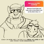 anthro male male/male male_anthro text thekinkybear coach_dale luke_rider asinus canid canine canis donkey equid equine mammal wolf 1:1 english_text sketch