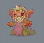 anthro clean_diaper clothed clothing costume diaper diaper_under_clothing diaper_under_onesie male object_in_mouth onesie pacifier pacifier_in_mouth pajamas pawprint_print solo wearing_diaper young young_anthro skidoo league_of_legends riot_games tencent gnar_(lol) mammal yordle digital_media_(artwork) hi_res