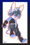 anthro biped blush blush_lines clothing fingerless_gloves gloves handwear kemono male nose_scar sleeveless_shirt slim_anthro slim_male solo lucky456852 lagomorph leporid mammal rabbit