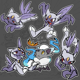 blue_body blue_fur cat_meme claws feathers fur grey_body grey_fur jumping leaf leaf_on_mouth long_claws looking_down looking_up lying multiple_poses pose purple_body purple_fur red_eyes relaxing sitting standing_on_arms yellow_eyes blitzdrachin conditional_dnp nintendo pokemon yamero canid canine felid feline generation_8_pokemon hisuian_form hisuian_sneasel hisuian_zorua mammal pokemon_(species) regional_form_(pokemon) shiny_pokemon absurd_res hi_res sketch_page