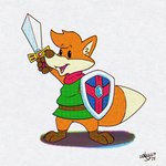 clothing melee_weapon shield shirt solo sword toony topwear tunic weapon doodledoggy tunic_(video_game) ruin_seeker canid canine fox mammal hi_res