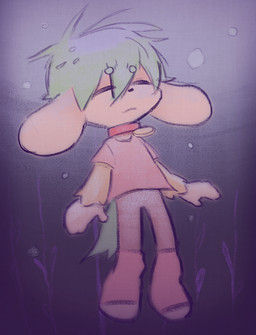 anthro arm_warmers armwear big_ears bubble candy chocolate chocolate_chips clothing collar dessert eyes_closed feet female fluffy fluffy_tail food footwear green_hair green_tail hair leggings legwear paws shirt socks solo stirrup_legwear stirrup_socks tail topwear underwater water marpystar strawby_(marpystar) canid canine canis domestic_dog hybrid lagomorph leporid mammal rabbit absurd_res hi_res trans_(lore)