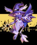 anthro claws cloak clothing costume fur grey_body grey_fur halloween_costume hat headgear headwear holidays long_ears male red_eyes solo staff wizard_hat nuitt bandai_namco digimon halloween digimon_(species) gazimon hi_res