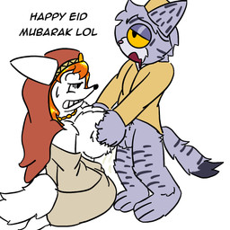 ahegao anthro balls bare_chest breast_play breasts clothed clothing duo female fire flaming_hair fluffy fluffy_breasts genitals jewelry looking_pleasured male male/female necklace penis pseudo_hair religion sacrilegious sex shitpost simple_background titfuck topless veil just172ordinary bizz_tidiyya domestic_cat felid feline felis genie mammal 1:1 hi_res meme