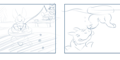 anthro anthro_pred fishing fishing_rod horn larger_anthro larger_male larger_pred male male_pred male_prey muscular muscular_anthro muscular_male size_difference soft_vore spikes spikes_(anatomy) tail vore willing_pred lyute mythology devourer_(razor_koopa) dragon goo_creature goo_dragon lagomorph mammal mythological_creature mythological_scalie scalie 2022 blue_and_white comic hi_res long_image monochrome sketch wide_image