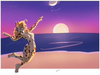 anthro beach bikini blonde_hair breasts chest_tuft clothing eyebrows eyelashes feet female fur hair inner_ear_fluff markings open_mouth outside solo spots spotted_body spotted_fur sun sunset swimwear tan_body tan_fur tuft two-piece_swimsuit white_body white_fur yellow_eyes radimcatt natasha_(radimcatt) felid feline felis mammal 2025 absurd_res hi_res