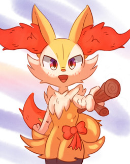 ambiguous_anthro ambiguous_gender anthro big_ears cheek_tuft chest_tuft dipstick_tail facial_tuft featureless_crotch front_view gesture hand_gesture holding_object holding_stick legs_together looking_at_viewer markings open_mouth orange_eyes orange_nose pointing pointing_at_another pointing_at_viewer red_bow solo standing stick tail tail_markings tuft se1t nintendo pokemon braixen canid canine generation_6_pokemon mammal pokemon_(species) 2024 absurd_res hi_res portrait three-quarter_portrait
