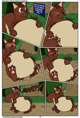 anthro brown_body burping digestion digestion_implied digestion_noises digestion_sequence dirt_road embarrassed embarrassed_expression fatal_vore forest forest_background grass green_eyes humor isekai male multicolored_body plant post-apocalyptic solo tail text tree two_tone_body vore whiskers lizarddude812 sunshine_(lizarddude812) american_red_squirrel mammal pine_squirrel rodent sciurid tree_squirrel comic english_text hi_res url