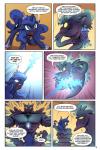 2015 2:3 blue_body blue_feathers comic demon dialogue duo english_text equid equine feathered_wings feathers female feral friendship_is_magic hasbro hi_res horn lovelyneckbeard male mammal my_little_pony mythological_creature mythological_equine mythology princess_luna_(mlp) square_crossover text winged_unicorn wings