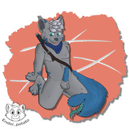 animal_genitalia animal_penis anthro balls bodily_fluids clothing erection fur genital_fluids genitals hair looking_at_viewer male melee_weapon nude open_mouth paws penis saliva saliva_on_tongue saliva_string sheath simple_background smile solo sword tail tail_mouth text unusual_anatomy unusual_tail weapon ender_potato canid canine canis mammal wolf 1:1 2024 artist_name colored digital_drawing_(artwork) digital_media_(artwork) hi_res shaded signature watermark