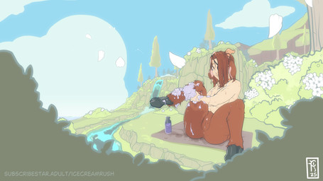 anthro breasts butt cloud day female fingers flower fur genitals hair hooves horn looking_at_another looking_at_viewer muscular muscular_female nipples nude outside peeping petals plant raised_leg scar shrub smile soap solo spread_legs spreading suds text vulva water waterfall wet wet_body wet_fur wet_hair icecreamrush mythology mythological_creature satyr 16:9 2025 colored digital_media_(artwork) full-length_portrait hi_res portrait shaded signature url widescreen