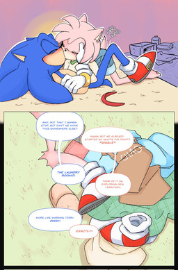alternate_costume anthro apron apron_removed barefoot biped black_nose blue_body blue_fur blue_quills blush blush_lines bottomwear clothed clothed_anthro clothed_female clothing color_coded color_coded_speech_bubble color_coded_text countershade_face countershade_torso countershading dialogue discarded_clothing discarded_shoes duo eyelashes feet female female_anthro fingers footwear fully_clothed fully_clothed_anthro fully_clothed_female fur gloves handwear kiss_on_lips kissing linked_speech_bubble male male/female male_anthro mostly_nude_anthro mostly_nude_male outline pink_body pink_fur pink_quills plantar_flexion quill_hair quills_(anatomy) removed_hairband shirt shoes shoes_removed short_tail shorts small_nose snout speech_bubble tail tail_motion tailwag tan_arms tan_mouth tan_torso text text_on_apron text_on_clothing toes topwear undressing undressing_self white_clothing white_gloves white_handwear white_outline arantarisu_yamu sega sonic_the_hedgehog_(series) amy_rose sonic_the_hedgehog eulipotyphlan hedgehog mammal comic english_text hi_res