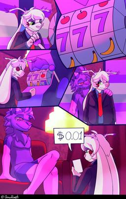 anthro antlers chandelier crossed_legs debt duo frustrated furniture gambling holding_shoulder horn looking_at_another looking_down male male/male on_sofa piercing sitting sitting_on_sofa slot_machine sofa queenrupti bobbie_(bobbiethebunny) rupti felid jackalope lagomorph leporid mammal pantherine rabbit tiger absurd_res comic hi_res