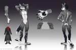 anthro fur gradient_background hair male markings nude paws simple_background smile solo richarddeus canid canine mammal model_sheet