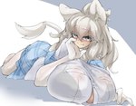 ahoge armwear big_breasts bottomwear bra breasts clothed clothing elbow_gloves fangs female gloves hair handwear huge_breasts inner_ear_fluff legwear long_hair lying on_front pantyhose skirt smile solo tail tail_tuft teeth translucent translucent_clothing tuft underwear white_hair urisaba kemono_friends white_lion_(kemono_friends) animal_humanoid felid felid_humanoid humanoid lion_humanoid mammal mammal_humanoid pantherine pantherine_humanoid absurd_res hi_res