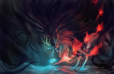 feral fur hair lamp lantern solo standing water ravoilie hybrid 2014 digital_media_(artwork)