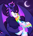 2_horns 3_fingers anthro big_breasts blue_clothing blue_ear_ring blue_hoodie blue_topwear breasts claws closed_smile clothing cloud crescent_moon drop_shadow duo ear_piercing ear_ring eyes_closed fangs female female_anthro finger_claws fingers freckled_face freckles green_ear_ring heart_symbol hoodie horn hug hugging_another larger_anthro larger_female light love male male/female male_anthro membrane_(anatomy) membranous_wings moon mouth_closed multicolored_body multicolored_hoodie multicolored_horn multicolored_scales neck_spines night non-mammal_breasts outside piercing purple_body purple_claws purple_horn purple_scales purple_sky purple_spines purple_tail purple_wings rainbow_body rainbow_freckles rainbow_horn rainbow_scales rainbow_wings ring_piercing scales size_difference sky smaller-anthro smaller_male smile tail tail_spines teeth text topwear two_tone_body two_tone_scales white_body white_scales wings chotpot european_mythology mythology zeke_(chotpot) dragon mythological_creature mythological_scalie scalie western_dragon winged_dragon 2024 artist_name colored digital_drawing_(artwork) digital_media_(artwork) english_description hi_res lighting shaded