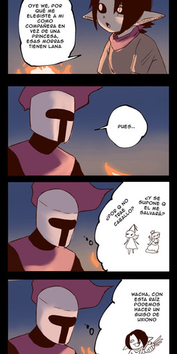 armor black_border black_hair black_sclera border clothing dialogue duo female fire gradient_background hair headgear helmet humanoid_pointy_ears knight male open_mouth pointy_ears shirt short_hair simple_background text topwear warrior white_eyes darkus_art goblin human humanoid mammal comic hi_res pictographics spanish_text translation_request