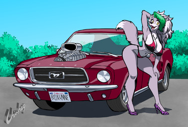 1967_ford_mustang anthro big_breasts bikini biped blue_sky breasts california car clothed clothed_anthro clothed_female clothing countershade_face countershade_torso countershading day dipstick_tail ear_piercing ear_ring exposure_variation female footwear fur green_hair grey_body grey_fur grey_hair hair hand_behind_head high_heels highlights_(coloring) long_hair looking_at_viewer magenta_bikini markings navel neck_tuft open_mouth open_smile outside piercing plant pose purple_clothing purple_footwear purple_high_heels purple_shoes ring_piercing seductive shadow shoes shrub sky smile solo standing swimwear tail tail_markings text tuft two-piece_swimsuit vehicle yellow_eyes chisheq five_nights_at_freddy's five_nights_at_freddy's:_security_breach ford ford_mustang scottgames steel_wool_studios roxanne_wolf canid canine canis mammal wolf 2025 artist_name colored hi_res pinup shaded watermark
