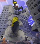 absurd_res anthro beherit building city clothing destruction eeveelution generation_2_pokemon hi_res low-angle_view macro male moonlight_(ramsusxiii) nintendo pokemon pokemon_(species) scared solo umbreon urban