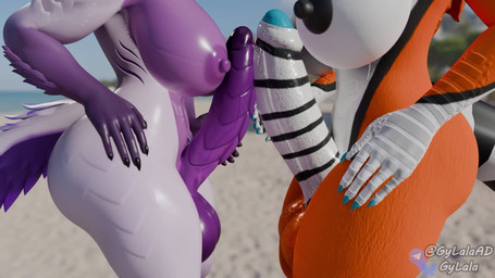 anthro areola balls beach big_balls big_breasts big_penis breasts duo frottage fur genitals glistening glistening_areola glistening_arms glistening_balls glistening_body glistening_breasts glistening_genitalia glistening_nipples glistening_penis glistening_thighs gynomorph gynomorph/gynomorph huge_penis humanoid_genitalia humanoid_penis intersex intersex/intersex nipples orange_body orange_fur penile penis penis_size_difference penises_touching purple_body purple_fur sex standing tail white_body white_fur gylala capcom monster_hunter mythology gylala_(character) renji_tama_(character) dragon eastern_dragon leviathan_(mh) mizutsune mythological_creature mythological_scalie scalie 16:9 3d_(artwork) 3d_animation animated blender_(artwork) digital_media_(artwork) hi_res loop no_sound short_playtime webm widescreen