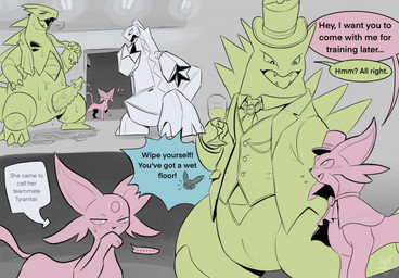 anthro biped blush claws clothed clothed_feral clothing dialogue erection feet feral fingers genitals group holowear_(pokemon) inside male nude nude_anthro nude_male penis smile speech_bubble standing tail teeth text toes tongue trio tenebscuro nintendo pokemon pokemon_unite tuxedo_style_espeon tuxedo_style_tyranitar duraludon eeveelution espeon generation_2_pokemon generation_8_pokemon pokemon_(species) tyranitar 2026 digital_drawing_(artwork) digital_media_(artwork) english_text hi_res