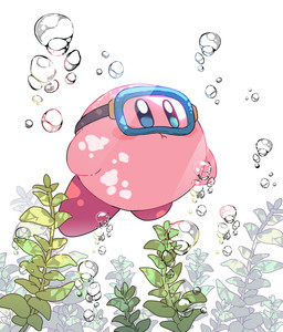 air_bubble ambiguous_gender biped blue_eyes blush blush_stickers eyewear eyewear_on_head goggles goggles_on_head holding_breath light light_beam not_furry pink_body red_body seaweed simple_background solo swimming three-quarter_view underwater water white_background mutekyan kirby_(series) nintendo kirby waddling_head 2022 digital_drawing_(artwork) digital_media_(artwork) full-length_portrait portrait