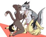 abdominal_bulge abs anthro anthro_on_anthro bisexual black_hair breasts brown_body brown_fur brown_hair brown_tail butt claws collar cunnilingus dipstick_tail ears_back eyes_closed female female/female french_kissing fur geometric_background green_eyes grey_body grey_fur grey_hair grey_tail group group_sex hair hand_on_leg hand_on_shoulder inner_ear_fluff jewelry kissing kneeling knot leash leash_pull leashed_collar long_tail lying male male/female markings muscular muscular_male necklace nipples nude on_back oral pawpads penetration pivoted_ears scar scars_all_over sex simple_background straddling tail tail_markings threesome trio tuft vaginal vaginal_penetration white_body white_fur white_tail_tip yellow_body yellow_fur yellow_tail dol thekitsunegamer eika jasmine_faox meo_nyagiya canid canine canis domestic_cat feli_(species) felid feline felis fennec_fox fox mammal true_fox wolf digital_media_(artwork) hi_res