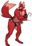 anthro bulge clothed clothing eye_patch eyewear fur half_naked hook looking_at_viewer male muscular muscular_anthro muscular_male pecs simple_background smile solo tail underwear harryharold five_nights_at_freddy's scottgames foxy_(fnaf) canid canine canis fox humanoid mammal absurd_res hi_res