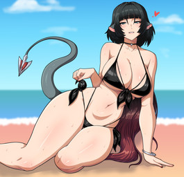 beach big_breasts bikini biped blurred_background bodily_fluids breasts butt clothed clothing eyelashes female front_view glistening glistening_body heart_symbol looking_at_viewer outside pupils smile solo sweat swimwear tail thick_thighs two-piece_swimsuit simmsyboy mihoyo zenless_zone_zero jane_doe_(zenless_zone_zero) animal_humanoid humanoid mammal mammal_humanoid murid murid_humanoid murine murine_humanoid rat_humanoid rodent rodent_humanoid thiren absurd_res hi_res