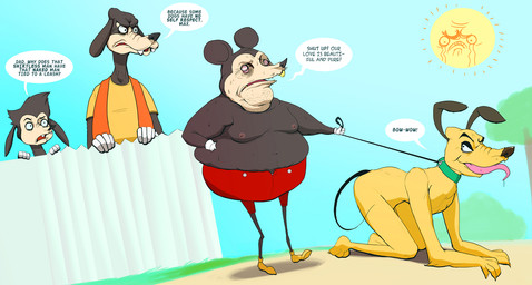all_fours anthro anthrofied bdsm clothing collar collar_only creepy dialogue facial_hair fence gloves group handwear leash long_tongue male nude outside overweight petplay roleplay sun text tongue what why buuya disney goof_troop goofy_(disney) max_goof mickey_mouse pluto_(disney) canid canine canis domestic_dog mammal mouse murid murine rodent 2011 english_text father_(lore) father_and_child_(lore) father_and_son_(lore) parent_(lore) parent_and_child_(lore) parent_and_son_(lore) son_(lore)
