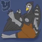 1:1 3_fingers 3_toes anthro anthrofied areola avian barefoot beak bedroom_eyes big_breasts biped bird black_body black_fur breasts brown_body brown_fur chest_tuft claws erect_nipples eyelashes feathered_wings feathers feet female fingers fur generation_5_pokemon grey_body grey_fur half-closed_eyes hi_res looking_at_viewer narrowed_eyes nintendo nipples non-mammal_breasts non-mammal_nipples nude pokemon pokemon_(species) pokemorph posexe raised_leg seductive simple_background smile solo toe_claws toes tuft unfezant watermark wings yellow_eyes