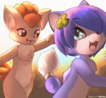 anthro duo female text v-tal nintendo pokemon vtalfluffy krysi canid canine fox generation_1_pokemon mammal pokemon_(species) vulpix 2021 absurd_res hi_res url