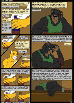 alcohol anthro beverage dialogue drunk male male/male profanity simple_background substance_intoxication text hunterramirez bosco_grosul lionel_davis bear domestic_cat felid feline felis mammal comic english_text url