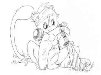 accessory anthro balls bracelet feet flower foreskin genitals grass headband jewelry looking_at_viewer male melee_weapon pawpads paws penis plant shoulder_pads simple_background soles solo sword toes weapon white_background stormdragonblue nintendo pokemon generation_1_pokemon legendary_pokemon mew_(pokemon) pokemon_(species) 4:3 monochrome