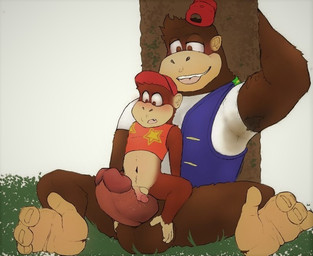 ball_fondling balls duo feet fondling foot_on_balls genitals humanoid_genitalia humanoid_penis male male/male penis penis_size_difference prehensile_feet size_difference small_penis toes scruffyboy1 donkey_kong_(series) nintendo chunky_kong diddy_kong ape gorilla haplorhine mammal monkey primate