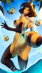 anthro breasts brown_hair female hair nipples nude solo wings yellow_body yellow_eyes art-abaddon arthropod bee hymenopteran insect 2023 absurd_res hi_res