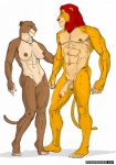 abs anthro anthrofied balls biceps breasts brown_body brown_fur canon_couple color_edit colored countershading disney duo ear_piercing feet felid female fingerless_(marking) foreskin fur furronika genitals hair half-erect hi_res humanoid_genitalia humanoid_penis jewelry lion majike male mammal mufasa muscular muscular_female necklace nipples nude pantherine penis piercing plantigrade red_eyes red_hair sarabi_(the_lion_king) simple_background standing tail tan_body tan_fur the_lion_king third-party_edit toeless_(marking) white_background yellow_body yellow_fur yellow_sclera