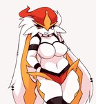 anthro big_breasts bottomwear breasts clothing ear_piercing featureless_breasts female fur hotpants legwear long_ears navel piercing shorts solo thick_thighs thigh_highs white_body white_fur zeemag nintendo pokemon generation_8_pokemon gigantamax_cinderace gigantamax_pokemon lagomorph mammal pokemon_(species) hi_res