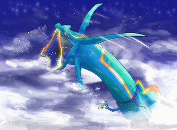 3_fingers aircraft airplane ambiguous_gender atmospheric bioluminescence claws cloud feeding feral fingers flying glowing green_body green_scales head_crest motion_lines open_mouth scales solo split_jaw vehicle yellow_body yellow_scales j_stocky mythology nintendo pokemon dragon generation_3_pokemon legendary_pokemon mythological_creature mythological_scalie pokemon_(species) rayquaza scalie hi_res