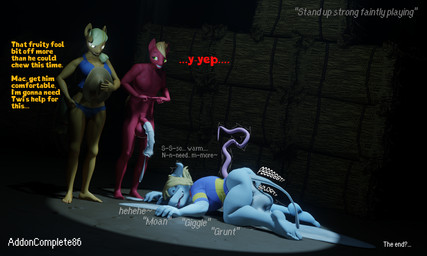 after_sex anthro balls bodily_fluids clothed clothing cum cum_dripping_from_penis cum_fart cum_from_ass cum_in_ass cum_inside excessive_cum excessive_genital_fluids feet female fucked_silly fucked_to_exhaustion genital_fluids genitals group male nude pantsless red_body soles tail text trio addoncomplete86 aeridiccore_(modeler) kabalmystic_(modeler) earthbound_(series) friendship_is_magic hasbro mother:_cognitive_dissonance my_little_pony nintendo applejack_(mlp) big_macintosh_(mlp) niiue alien equid equine gieeg horse mammal pony 3d_(artwork) 5:3 digital_media_(artwork) english_text hi_res