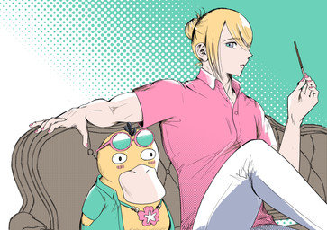 colored_nails duo eyewear eyewear_on_head feral food furniture holowear_(pokemon) human_focus interspecies male muscular muscular_male nails sitting sofa sunglasses sunglasses_on_head tapirclip nintendo pocky pokemon pokemon_unite beach_style_psyduck volo_(pokemon) generation_1_pokemon human mammal pokemon_(species) psyduck absurd_res hi_res