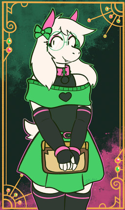 accessory anthro armwear belt_buckle bottomwear bow_ribbon buckle clothed clothed_anthro clothed_male clothing collar crossdressing eyewear fangs femboy fingers glasses hair_accessory hair_bow hair_ribbon horn legwear male male_anthro ribbons skirt solo stockings tail teeth thigh_highs stratica deltarune undertale_(series) ralsei bovid caprine goat mammal 2025 absurd_res hi_res portrait three-quarter_portrait