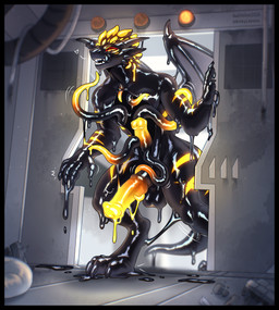 animal_genitalia animal_penis anthro black_border border equine_genitalia equine_penis genitals glowing glowing_eyes hollow_body horn hypnotic_eyes hypnotizing_viewer internal_penis licking licking_lips licking_own_lips looking_at_viewer male markings open_chest penis solo spacecraft spaceship_interior striped_markings stripes suit_transformation tentacles tongue tongue_out transformation unusual_anatomy vehicle wings maefeline mythology asphalt_(basaltdragon) animate_inanimate dragon goo_creature living_clothing living_latex mythological_creature mythological_scalie scalie hi_res