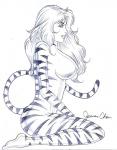 big_breasts breasts female hair humanoid_face looking_at_viewer simple_background solo stripes james_chen marvel tigra felid mammal pantherine tiger hi_res monochrome