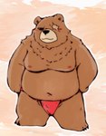 anthro asian_clothing belly black_eyes blush brown_body brown_fur bulge chibi clothing east_asian_clothing facial_scar fundoshi fur japanese_clothing male missing_eye moobs navel nipples overweight scar smile solo underwear snow_utamaru mihoyo zenless_zone_zero ben_bigger bear mammal hi_res